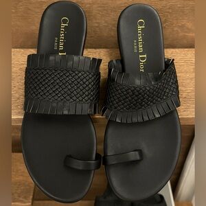Christian Dior Black Woven Leather Fringe Sandals Size 39